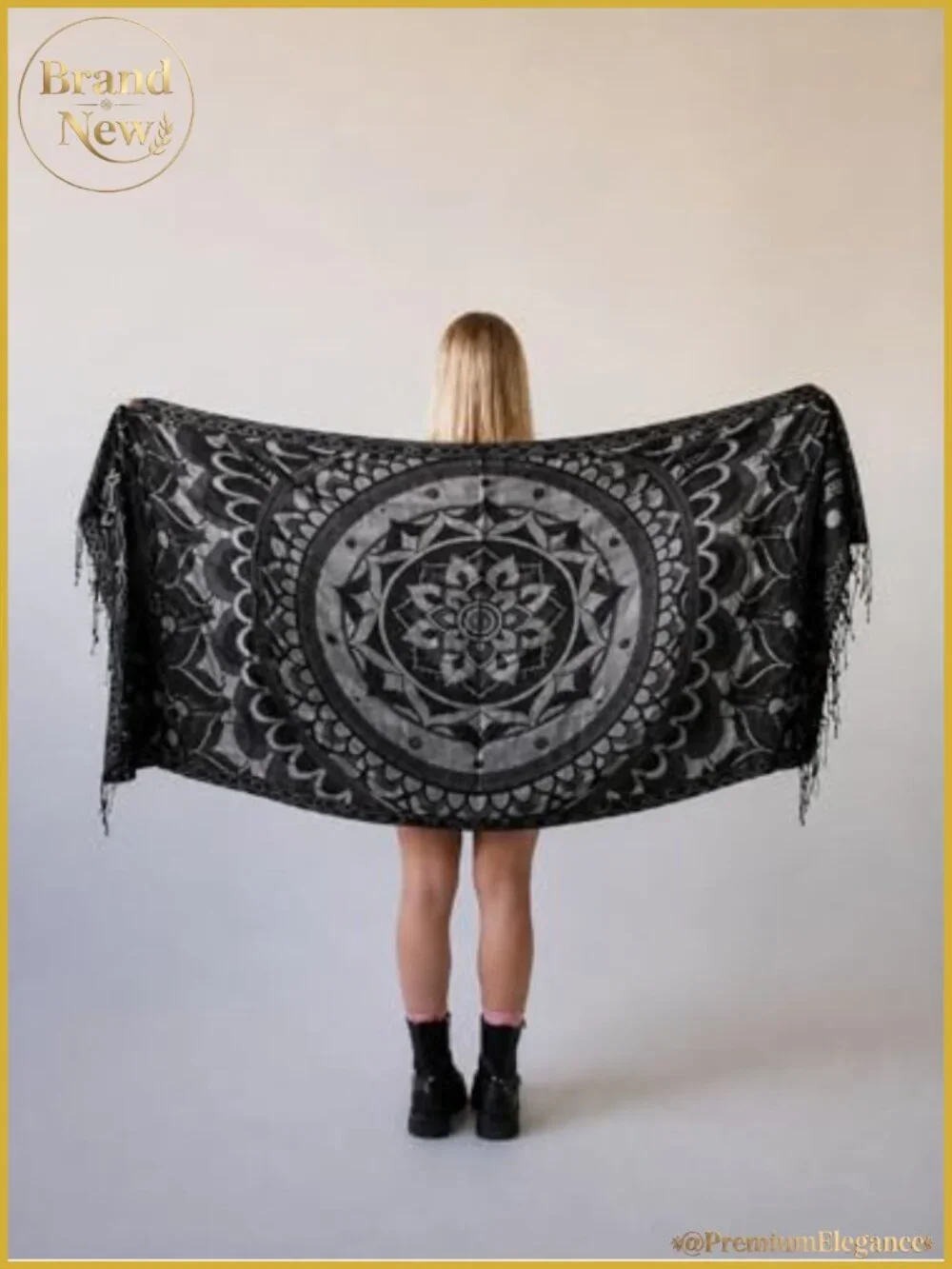 Labyrinth Flower Pashmina Shawl Fringed Viscose Acrylic Wrap
